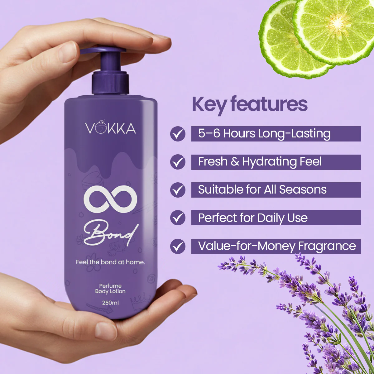 Vokka Bond Perfume Body Lotion 250ml | Classic Lavender Woody Fragrance - Image 5