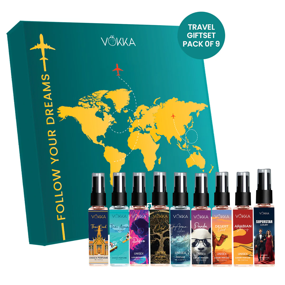Vokka Luxury Perfume 9 x 8ml Gift Set for Men & Women | Premium Travel Fragrance Gift Pack - Image 2
