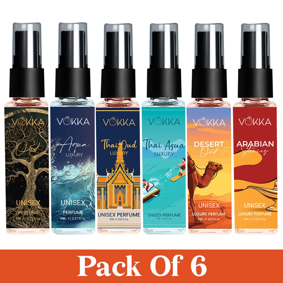 Vokka Perfume Discovery Pack – Pack of 6 x 8ml Unisex Luxury Perfumes - Image 2