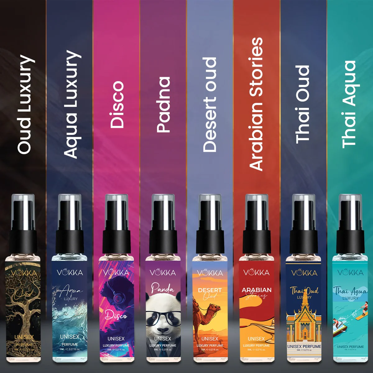 Vokka Perfume Trial Pack – Pack of 8 x 8ml Unisex Luxury Perfumes - Image 4