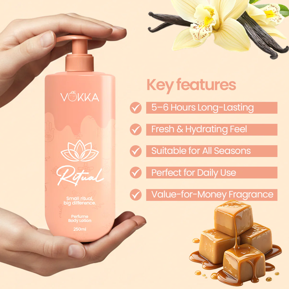 Vokka Ritual Perfume Body Lotion 250ml | Warm Vanilla Gourmand Fragrance - Image 5